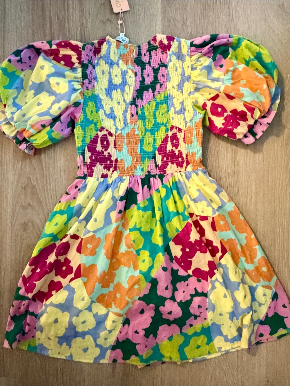 NWT Colorful Floral Print Puff Sleeve Mini Dress - Picture 6 of 11